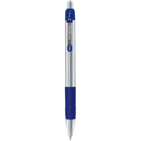 ZEBRA PEN Z-Grip Metal Ballpoint Pen, Retractable, Medium 1 mm, Blue Ink, Blue Barrel, PK12 27020